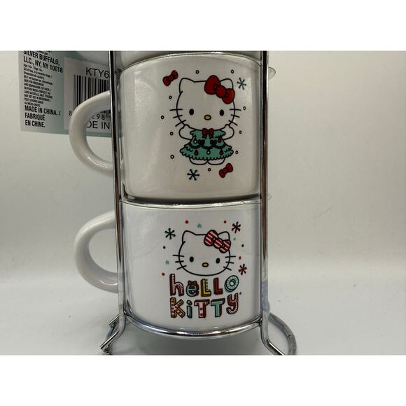 NEW Hello Kitty Holiday Ceramic Mug Tower Set of 4 Espresso 3oz Cups - Picture 3 of 7